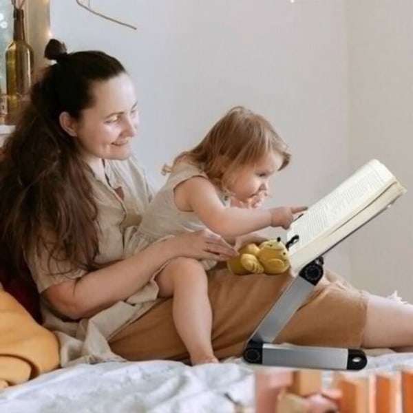 QU/Musta lukuteline, 360 astetta säädettävä korkeus ja kulma, kannettava kokoontaitettava kirjahylly sopii useimmille paperikirjoille, tableteille,