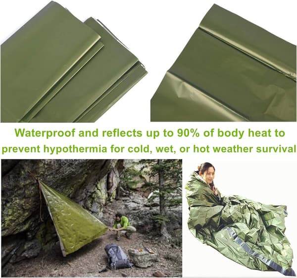 Nødlyssæt, overlevelsestelt, Mylar-tæppe, sovepose, poncho, til camping, vandreture, grøn