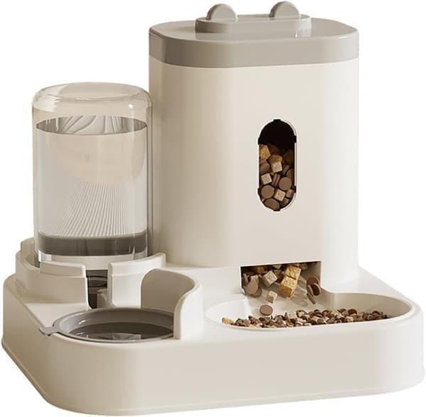 Automatisk mat- og vanndispenser for kjæledyr - 2300 ml mat + 1000 ml vann - Hvit