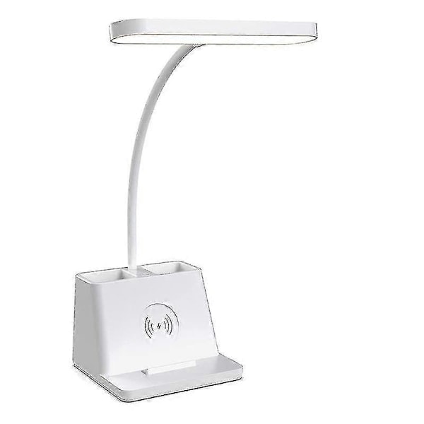 \"QD\" Skrivebordslampe med trådløs lader, hvit svanehalslampe, studielampe for soverom - skrivebordslamper kontor