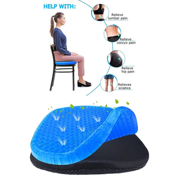 Ergonomisk gel-sittepute, 39 x 34 x 3,5 cm