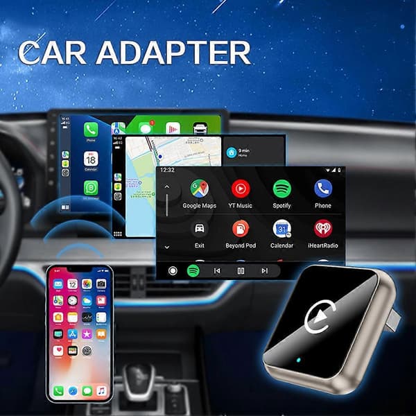 2025 Upgraded Wireless CarPlay Adapter for Android iPhone, Convert Wired to Wireless, Mini Car Connection USB Dongle AI Box Glod