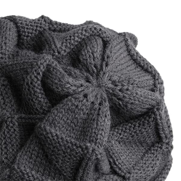 Vinterhat, strikket varm elastisk vinterhat til kvinder, stribet skihue, moderigtig skull hat, mørkegrå