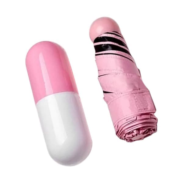 Rosa Mini Kompakt Hopfällbart Fickparaply för Soliga och Regniga Dagar