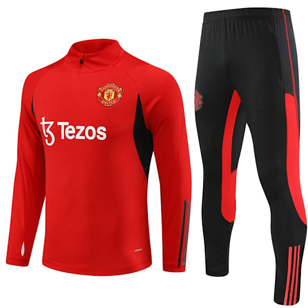 QD-23-24 Ny Manchester United Langærmet Halv Lynlås Træningssæt til Voksne og Børn Rød Rød rød rød rode S
