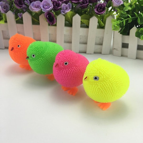 QU/Naievear Söta Kycklingar Squidgy LED Blinkande Pufferboll Klämboll Stresslindring Barnleksak