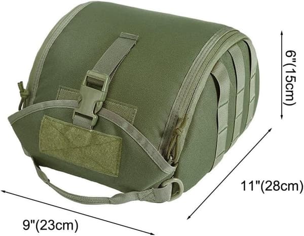 Taktisk hjälmväska, vadderad polyester med skum- och fleecefoder, nätfickor för utomhusbruk, armégrön, 32 x 23 x 15 cm