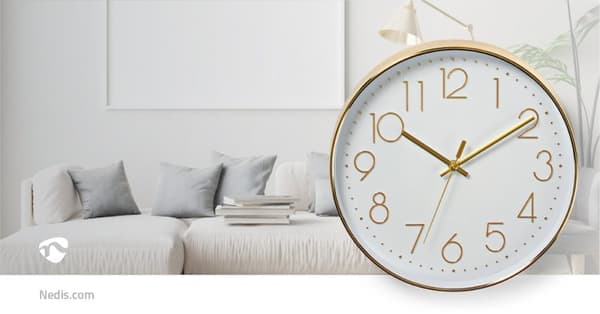 Vægur | Diameter: 300 mm | Plast | Guld / Hvid