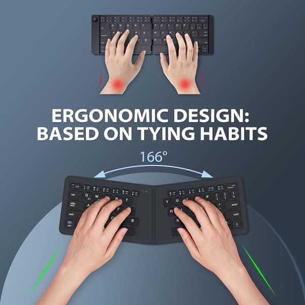 Bærbart tastatur, foldbart Bluetooth-tastatur, trådløst foldbart multi-enhedstastatur, ultra slankt ergonomisk design