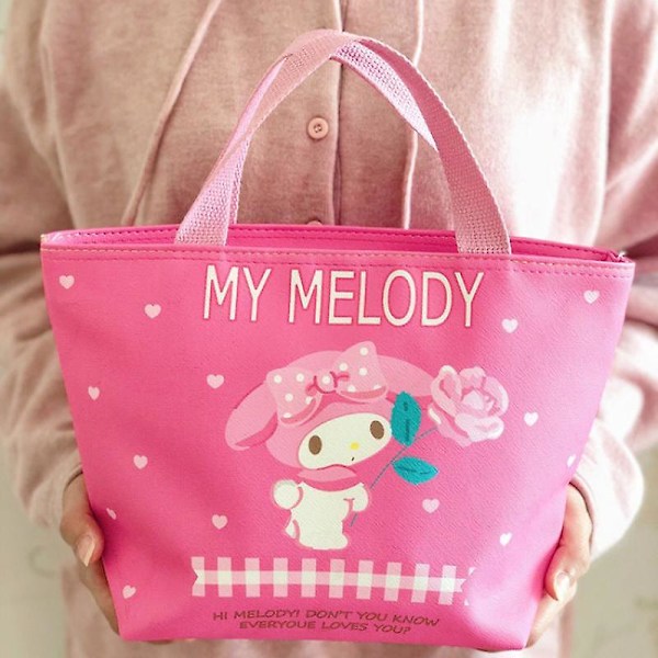 31cm Sanrios Kawaii Tecknad Mymelody Kuromi Cinnamoroll Student Kontorsarbetare Handväska Isolerad Lunchlåda Väska Pu Lunchväska mymelody2