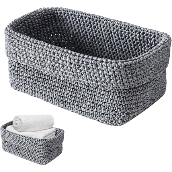 Vävda Förvaringskorgar, Badrumsförvaringskorgar, Små Organiseringskorgar, Liten Virkad Korg, 21 * 13 * 15.5cm
