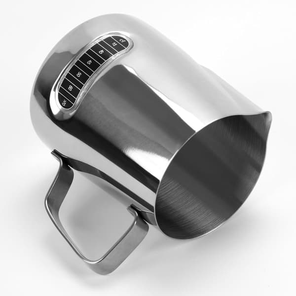 2-pak mælkeskummekander i rustfrit stål, 600 ml med indbyggede termometre, til latte art, til hjemmet og caféer, sølv