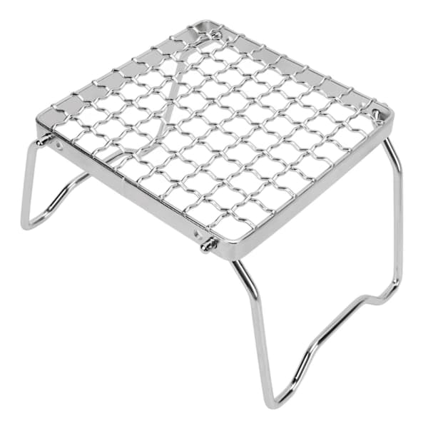 Bærbart sammenleggbart bålgrillstativ, justerbart ministativ i rustfritt stål for camping, piknik, BBQ, sølv 16 x 16 cm