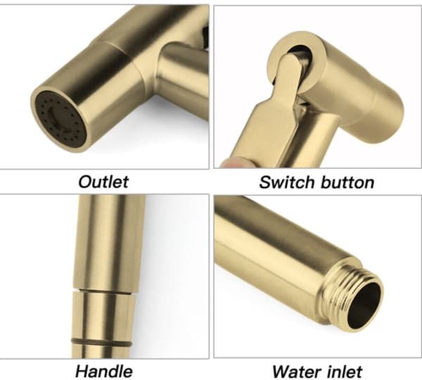 Toiletspray Bidet Sprøjte 150cm Guld, Rustfrit Stål, med Trykforøgelse, Børstet Guld Vinkelventil