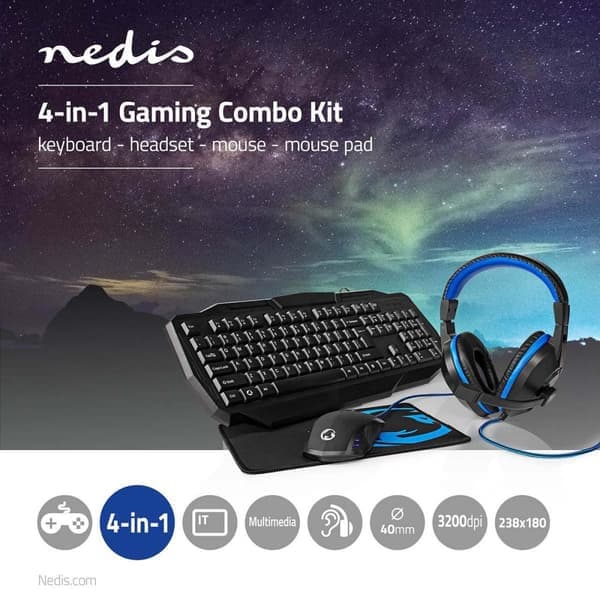 Gaming Combo Kit | 4-i-1 | Tastatur, headset, mus og musemåtte | Blå / Sort | QWERTY | IT Layout