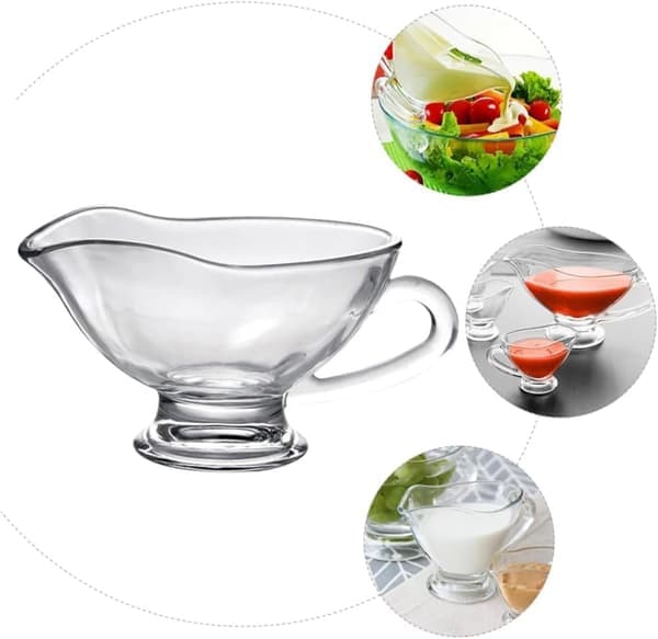 2 stk. Sovsekande Salat Flødekande Mini Sovsebåd Sovseskål Sovsekande Steg Sovs Madglas, 12,5X9X6CM, Transparent