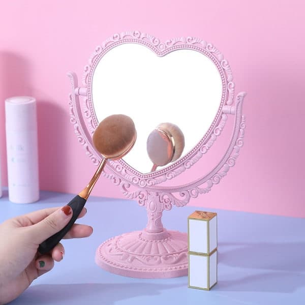 Spejlsmykke med hjerteform, 2 sider, roterende - pink