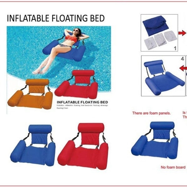 QD-Flytende Stol Bassengstoler Oppblåsbar Lazy Water Bed Lounge Chair Oransje rød
