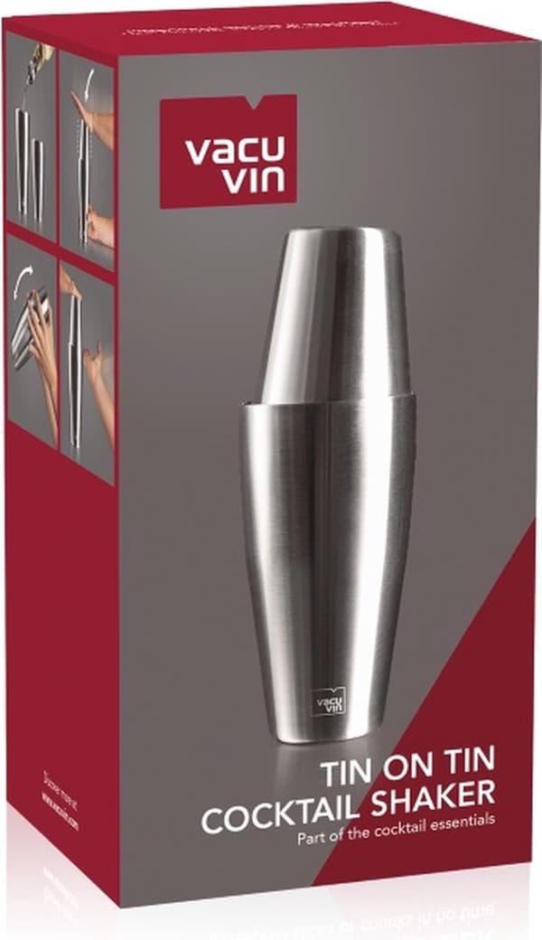 Vacu Vin Boston Cocktail Shaker Tin-on-Tin Sæt, Rustfrit Stål 700 ml og 500 ml, Professionel 2-delt Barshaker til Hjemmebartendere, Fester og Barer