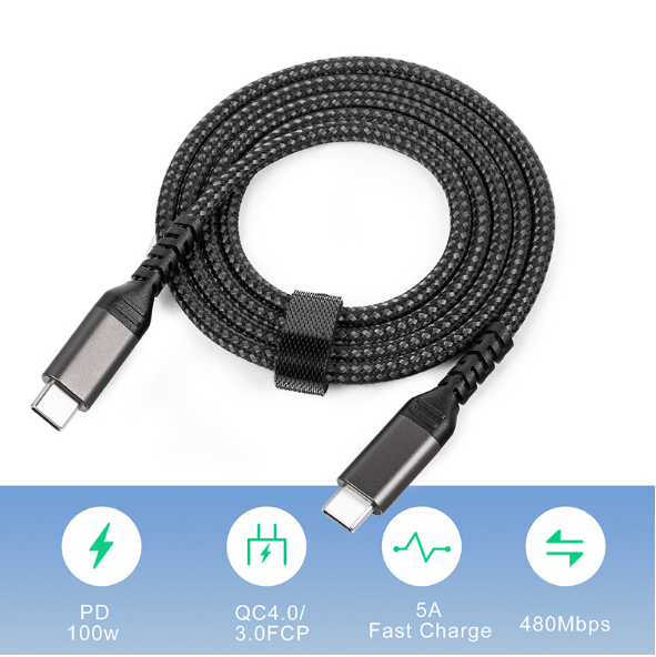 USB-C - USB-C -kaapeli 5A/20V PD 100W Musta 2 m