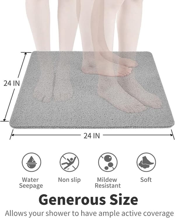 Duschmatta 60×60 cm – Halkfri & Snabbtorkande – Grå – Utan Sugproppar