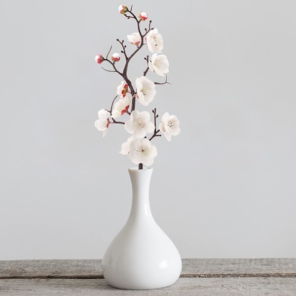 \"QD\" 5 stk. kunstige hvide blommeblomster med lang stilk, plastsimulerede kirsebærblomster, grene, kunstige blomster, silke pæreblomster