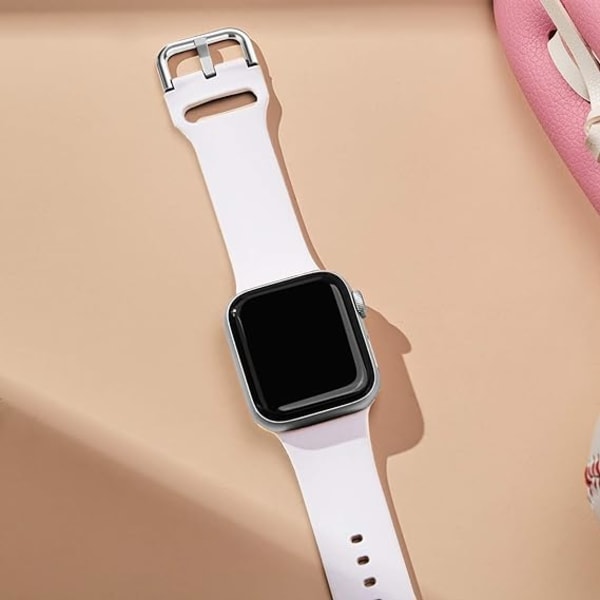 [QD] Urheiluranneke yhteensopiva Apple Watch -rannekkeen kanssa 49mm 45mm 44mm 42mm, pehmeät silikonirannekkeet vaihto hihnalla klassisella soljella naisille miehille - valkoinen