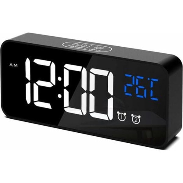 #QD#Digital vekkerklokke, LED digital klokke Digital vekkerklokke med temperatur/snooze/2 alarmer/12/24 timer/USB-ladeport/16 musikk (svart)