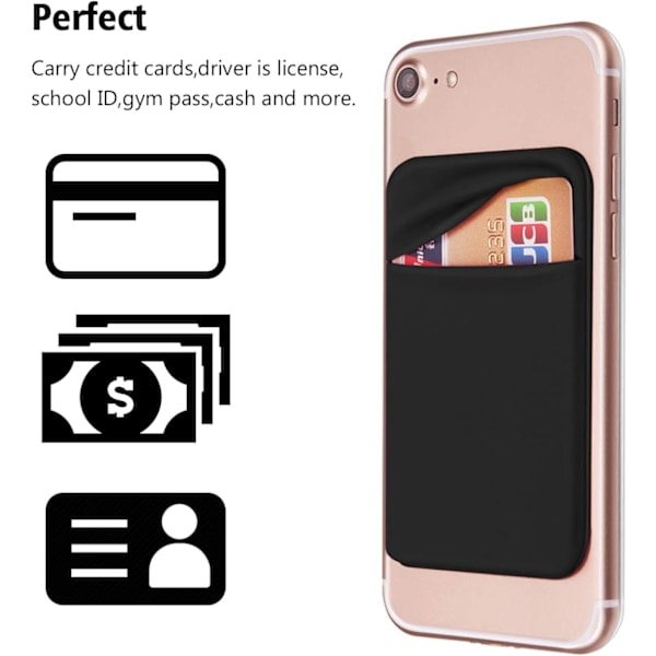 [QD] Mobilficka Självhäftande Korthållare Fäst På Plånboksfodral med Självhäftande ID Kreditkort Bankomatkort Hållare för iPhone Android 2 PACK SVART