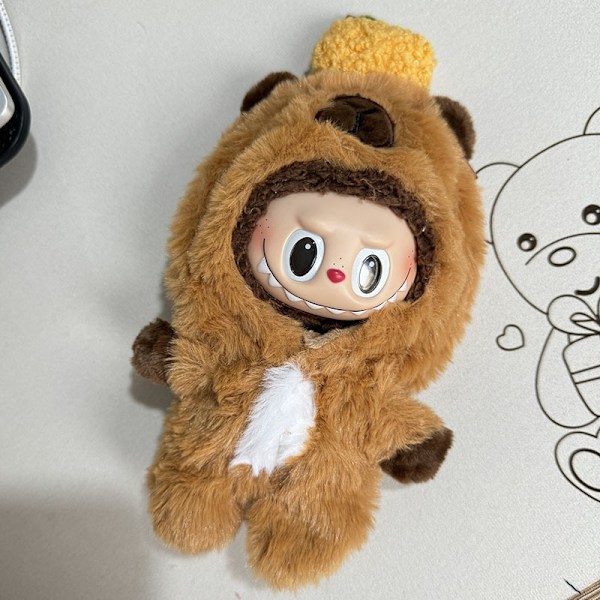 Megan New 17cm Labubu Dockkläder Lyx Anime Mjuk Plysch Baby Dockkläder Söta Labubu Capybara Jumpsuits 2