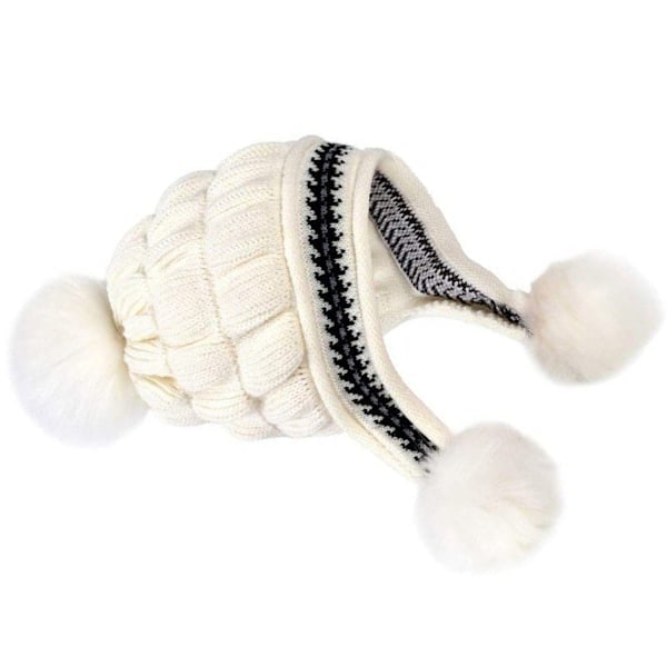 \"QD\" Knitted Beanie Hat with Fur Pom Pom