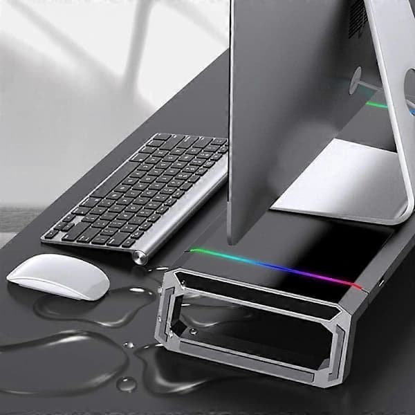 Farveskiftende LED-lamper Ergonomisk arbejdsstation Computer RGB-skærmstativ Riser Stærk bæreevne til bærbar computer Sort