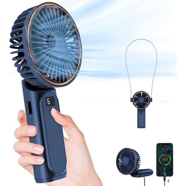 Bærbar Håndholdt Ventilator, 4000mAh Skrivebordsventilator, Blå