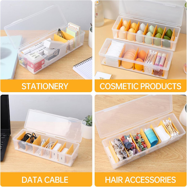 2-pack Cable Organizer Box with Lid, Transparent, Plastic, Charger, Cable, Storage, Office Organization, Multifunctional Accessory