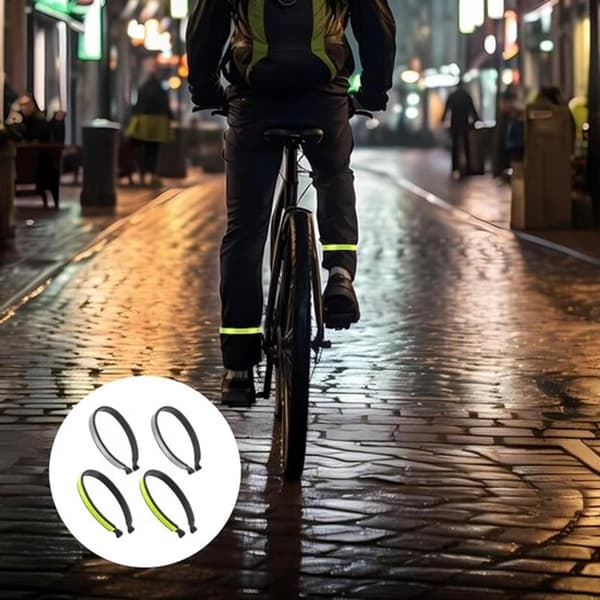 Reflekterande Cykelbyxklämmor, 4-pack, Elastiska ABS Ankelband för Cykling och Löpning, Universell Gul Silver