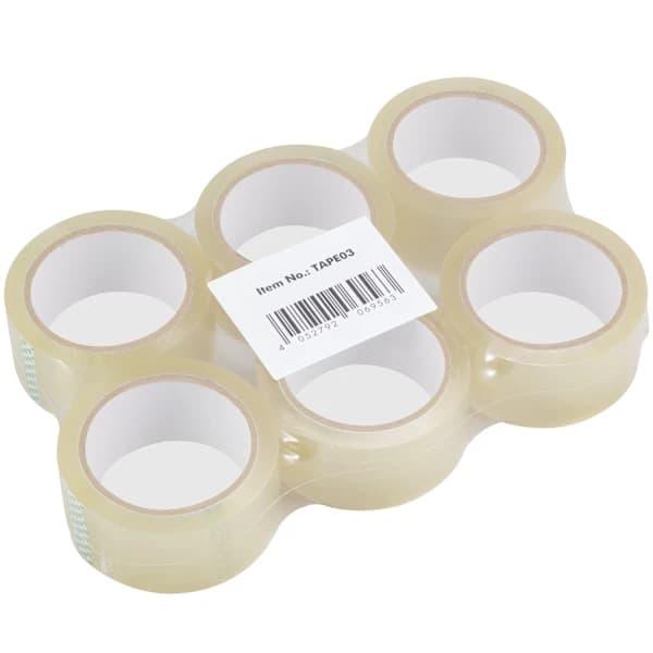 Packtejp Tyst Avrullning Starkt OPP Akryllim för Hem Kontor Lager Transparent 48 mm x 66 m 6-pack
