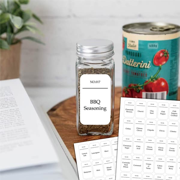 Spice Jar Labels, Waterproof, Oil-Resistant, Dishwasher Safe 65