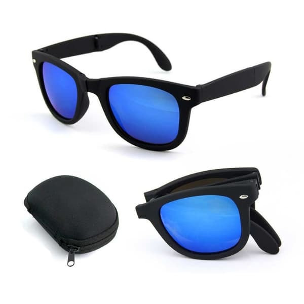 Foldbare Sorte Wayfarer Solbriller Blåt Spejlglas_qq