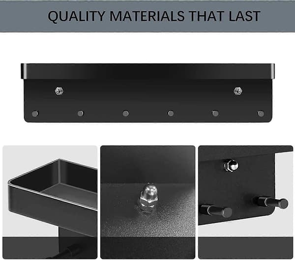 Key Board with Shelf, longziming 6 Hooks & Key Bar, Modern Key Board Black