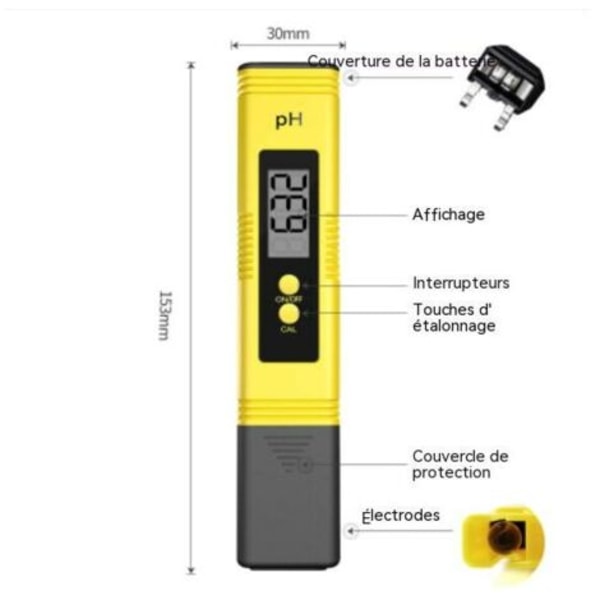 QQU-Bærbar pH-måler med selvkalibrerende pH-pen PH02 Digitalt display pH-værdi Tester pH-detektionspen