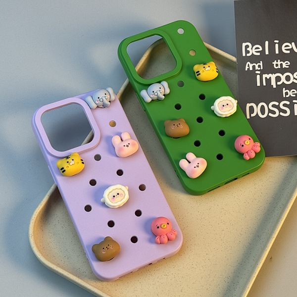 QU/3D DIY Mobilskal för iPhone 13 14 15 Pro Max Roliga Tecknade Mjuka Silikonhål & Berlocker Kompatibla Alla Modeller Black Set For iPhone12 pro max