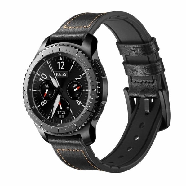 Armband Samsung Gear S3 Classic, Frontier, Galaxy Watch 22 mm Läder Svart*QN