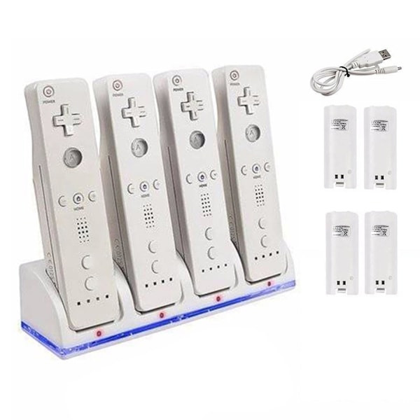 4 st 2800mAh Laddningsbara Batterier och Laddningsdocka för Wii-fjärrkontroll Switch-tillbehör