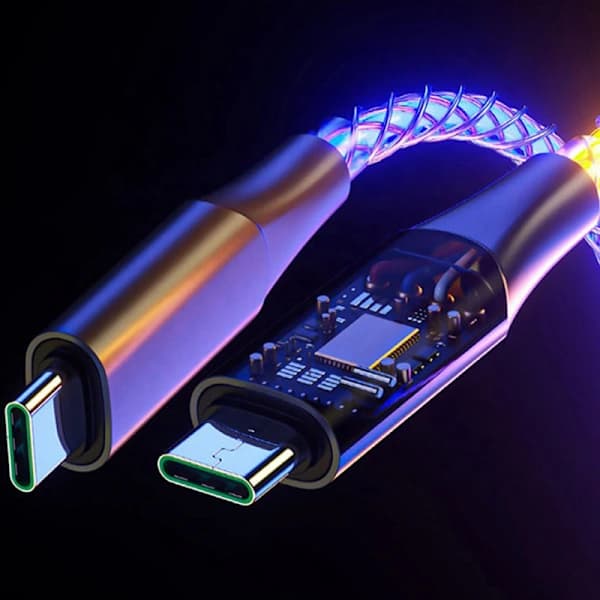 Lysande LED-valokaapeli pikalatauskaapeli tyyppi C Micro USB