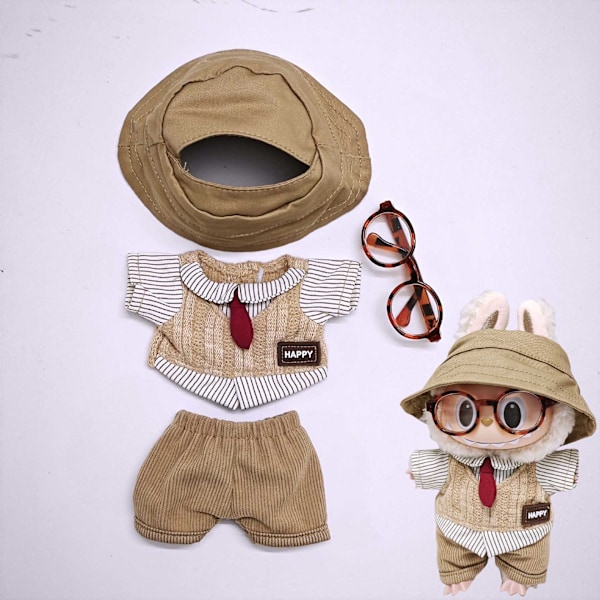 /QU/Labubu Kläder Lämpliga för En Två Tre Generationer Labubu att Bära (endast kläder, exklusive dockor) Top pants hat leopard frame glasses