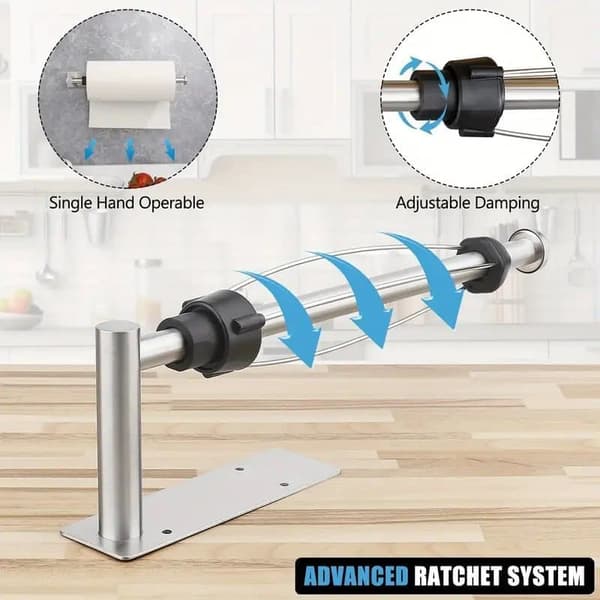 Paper Towel Holder Under Cabinet, Stainless Steel Wall Mounted with Adjustable Damping, for Kitchen Bathroom RV Camper