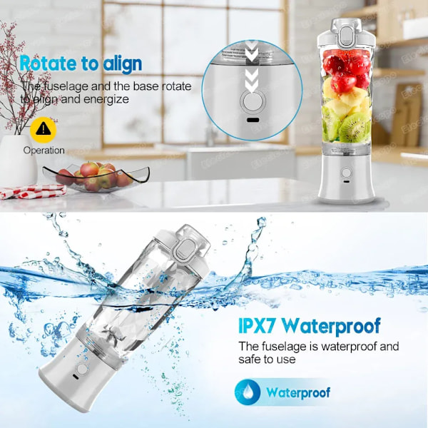 QU.Bærbar blender mixer 600ML Elektrisk Juicer Frugt Mini Blender 6 Blade Til Shakes og Smoothies Juicer Sport Udendørs Rejse