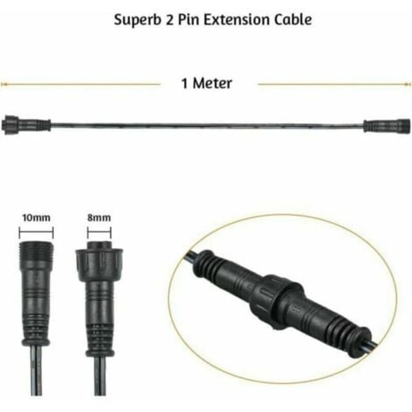 QU/Förlängningskabel, 10-pack, för LED infällda spotlights, IP67 vattentät, 1m/3.3ft, 2-stift, med hane- och honkontakter