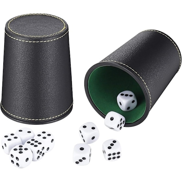 \"QD\" 2-pack Läder Tärningskopp Set - Skaka med 10 pricktärningar för spel