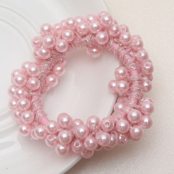 /QD/ Hårstrikk med Perler - Rosa